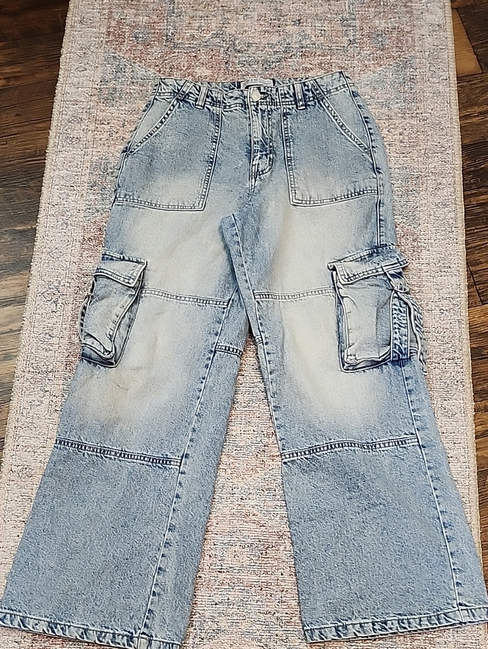 Denim&Co Light Blue Wide-Leg Cargo Jeans